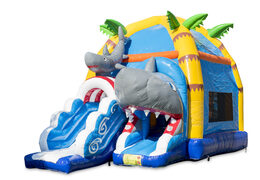 Buy inflatable indoor maxifun yellow green bounce house in super shark theme for children. Order inflatable bounce houses online at JB Inflatables America