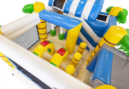 Buy a custom Dülmen Dümo camper multiplay inflatable bouncer, suitable for shopping Sundays and open days. Buy custom inflatable promotional bouncers online from JB Inflatables America now