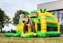 Buy multi super inflatable bouncer with slide in Jungle theme green yellow for children