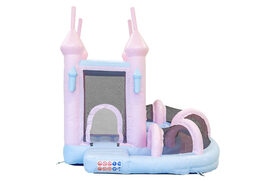 Order bouncer bouncy castle with slide in pastel colors pink blue for children. Buy bouncy castles online at JB Inflatables America