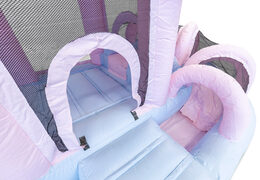 Order bouncer with slide bouncy castle in pastel colors pink blue for children. Inflatables for sale online at JB Inflatables America