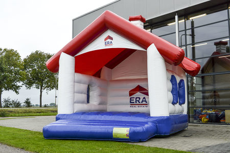 Order now complete custom Era Real Estate - a frame house bounce houses in your own colors and logo at JB Promotions America. Custom inflatable advertising bouncers in different shapes and sizes for sale