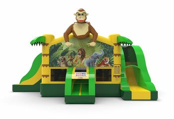Koop een opblaasbare slide park combo 13ft springkasteel met twee glijbanen in jungle thema voor jong en oud. Bestel opblaasbare springkastelen online bij JB Inflatables Nederland