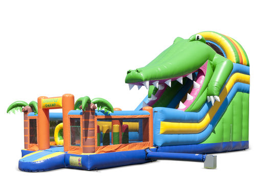 The inflatable slide in crocodile theme with a splash pool, impressive 3D object, fresh colors and the 3D obstacles for kids. Buy inflatable slides now online at JB Inflatables America