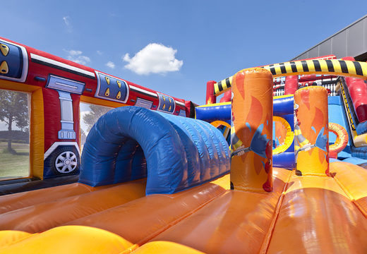 Buy Multiplay Fire Brigade World extra wide slide with 3D obstacles for kids. Order inflatable slides now online at JB Inflatables America