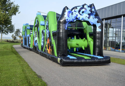Mega 30 meter obstacle course in the colors black and green for both young and old. Buy inflatable obstacle courses online now at JB Inflatables America