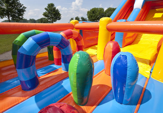 Large inflatable multifunctional slide in a beach theme with a splash pool, impressive 3D object, fresh colors and the 3D obstacles for children. Order inflatable slides now online at JB Inflatables America