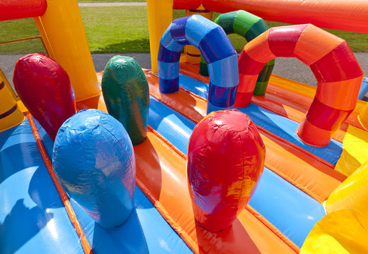 Inflatable multifunctional slide in a beach theme with a splash pool, impressive 3D object, fresh colors and the 3D obstacles for kids. Buy inflatable slides now online at JB Inflatables America