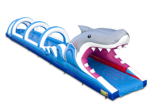 Spectacular inflatable shark belly slide 18 meters long for kids. Buy inflatable belly slides now online at JB Inflatables America