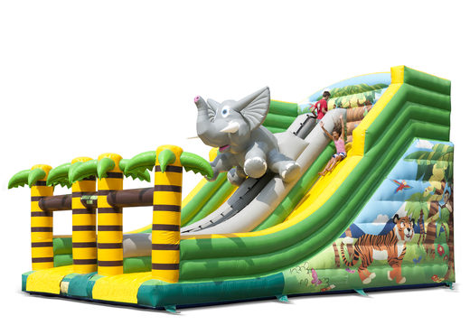 Buy an inflatable slide in the jungle world theme with funny 3D figures and colorful prints for kids. Order inflatable slides now online at JB Inflatables America