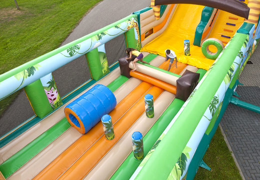 Order mega inflatable slide in Jungle World theme with 3D obstacles for kids. Buy inflatable slides now online at JB Inflatables America