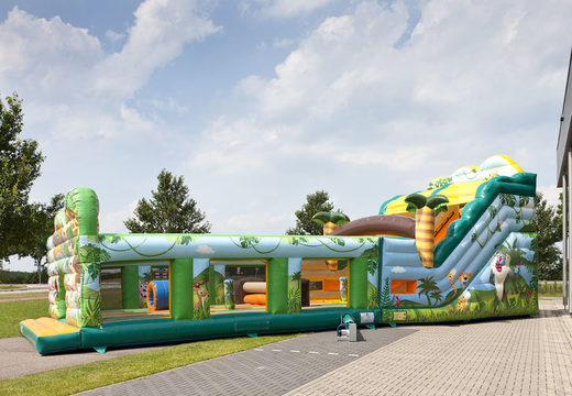 Order an inflatable extra wide Jungle World XL slide with 3D obstacles for children. Buy inflatable slides now online at JB Inflatables America