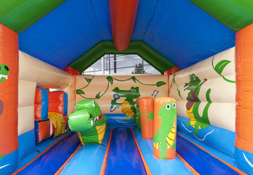 Buy an inflatable covered bounce house with a large 3D crocodile object on the roof at JB Inflatables America. Order bounce houses online at JB Inflatables America