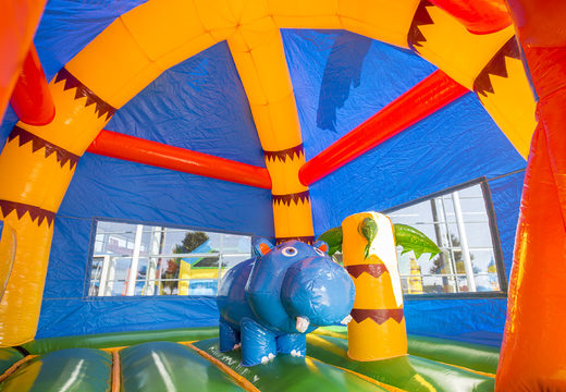 Buy inflatable multifun bouncer with roof in a rhino theme for children at JB Inflatables America. Order bouncers online at JB Inflatables America
