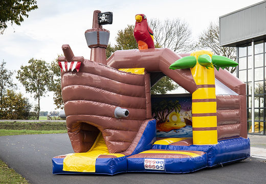 Buy inflatable slide combo pirate-themed bounce house for kids. Order inflatable bounce houses with slide now at JB Inflatables America