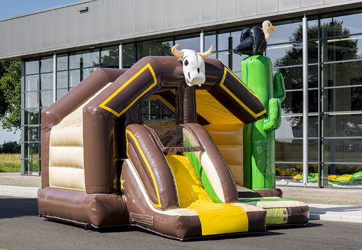 Western themed slide combo inflatable bouncer for kids for sale. Order inflatable bouncers with slide at JB Inflatables America