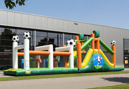 Football run 17m obstacle course with 7 game elements and colorful objects for kids. Buy inflatable obstacle courses online now at JB Inflatables America