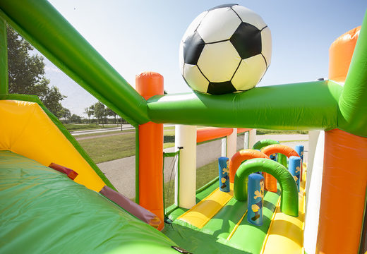 Order an inflatable unique 17 meter wide obstacle course in a football theme for kids. Order inflatable obstacle courses now online at JB Inflatables America