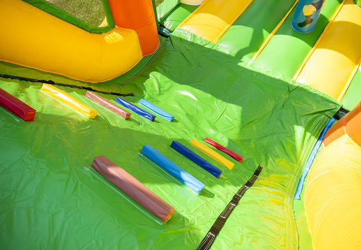 Get your unique 17 meter wide football themed inflatable obstacle course for kids now. Order inflatable obstacle courses at JB Inflatables America