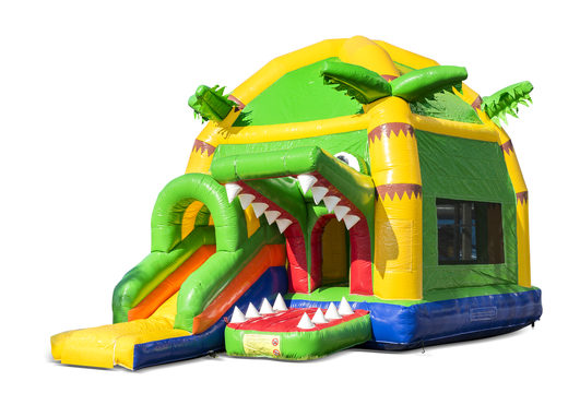 Buy inflatable indoor maxifun yellow green bounce house in theme super crocodile for children. Order inflatable bounce houses now online at JB Inflatables America