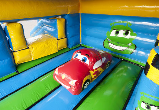 Order multifun bouncer in car theme with a striking 3D figure at the top for kids. Buy inflatable bouncers online at JB Inflatables America