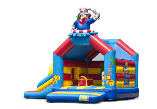 Buy inflatable indoor multiplay multifun bounce house with slide in pirate theme for children. Order inflatable bounce houses online at JB Inflatables America