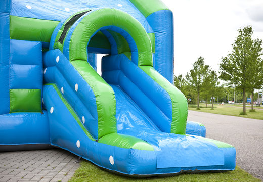Buy an inflatable multifun bouncy castle for children with a striking 3D object of a large turtle on top of the roof at JB Inflatables America. Order bouncy castles online at JB Inflatables America