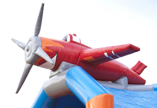 Order an airplane inflatable covered bouncer with various obstacles, a slide and a 3D object on the roof at JB Inflatables America. Buy bouncers online at JB Inflatables America