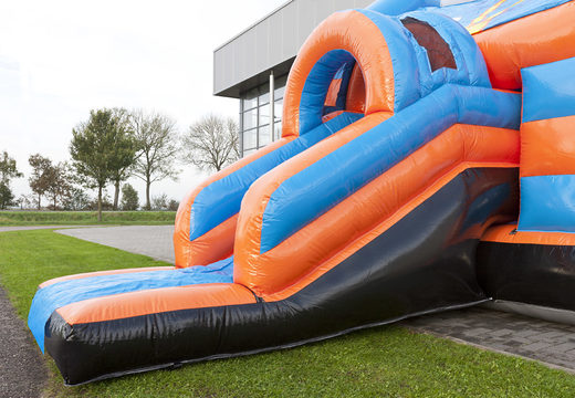 Order an inflatable multifun bounce house for kids in an airplane theme with a roof and a 3D object at the top at JB Inflatables America. Buy inflatablebounce houses online at JB Inflatables America