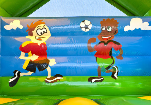 Buy a football inflatable indoor bounce house with various obstacles, a slide and a 3D object on the roof at JB Inflatables America. Order bounce houses online at JB Inflatables America