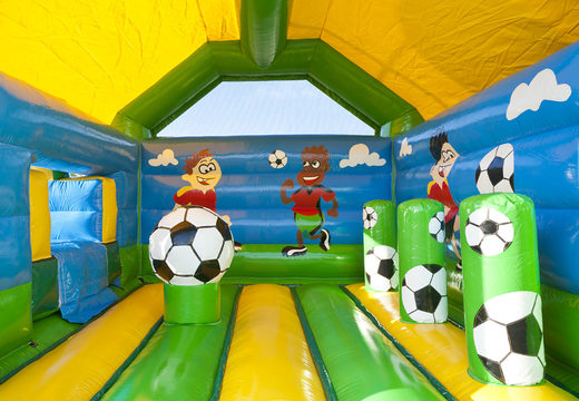 Buy an inflatable multifun bouncy castle for children with a striking 3D object of a football on top of the roof at JB Inflatables America. Order bouncy castles online at JB Inflatables America
