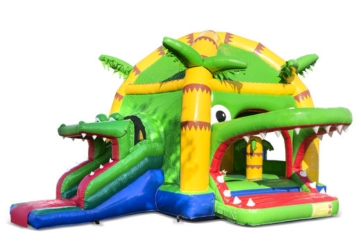 Buy inflatable indoor multifun super bounce house with slide in theme crocodile for children. Order inflatable bounce houses online at JB Inflatables America