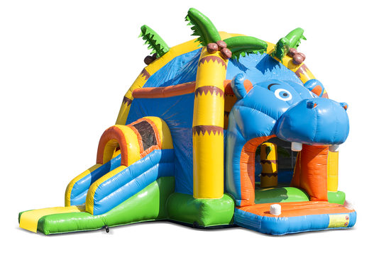 Buy inflatable indoor multifun super bounce house with slide in the rhino theme for children. Order inflatable bounce houses online at JB Inflatables America