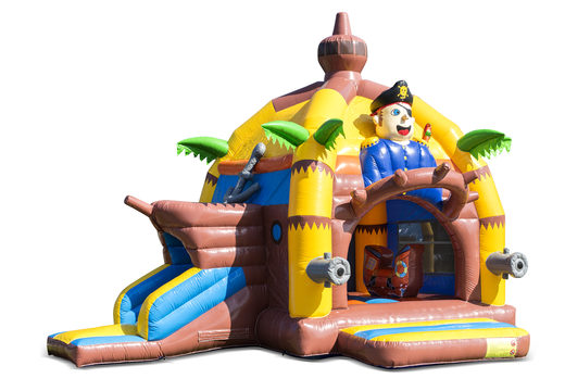 Buy inflatable indoor multifun super bouncy castle with slide in pirate theme for children. Order bouncy castles online at JB Inflatables America