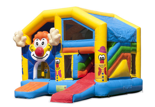 Buy an inflatable indoor multiplay bounce house with slide in the theme clown for children. Order inflatable bounce houses online at JB Inflatables America