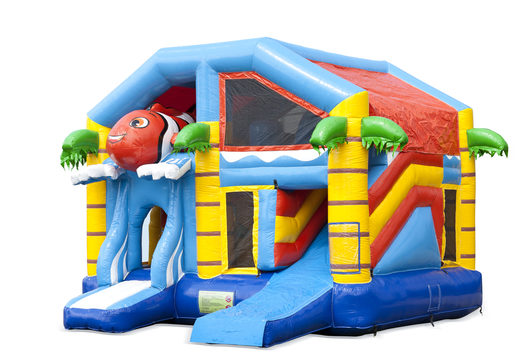 Inflatable indoor multiplay bounce house with slide in the theme clownfish nemo for children. Order inflatable bounce houses online at JB Inflatables America