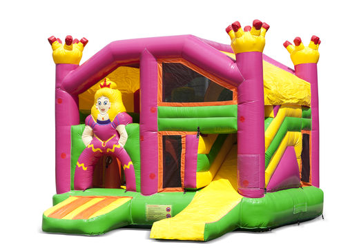 Buy inflatable open multiplay bounce house with slide in theme princess for children. Order inflatable bounce houses online at JB Inflatables America