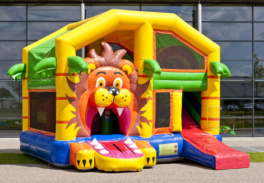 Medium inflatable multiplay bounce house in lion theme for children. Order inflatable bounce houses online at JB Inflatables America
