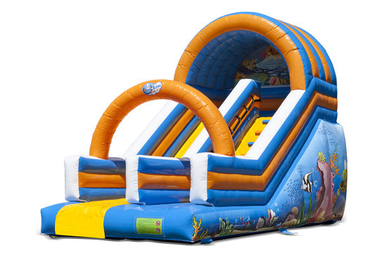Order an oceanworld themed inflatable slide for your kids online. Buy inflatable slides now online at JB Inflatables America