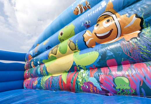Seaworld inflatable slide with funny 3D figures and colorful prints for kids. Buy inflatable slides now online at JB Inflatables America