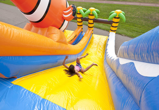 Buy a seaworld-themed slide with funny 3D figures and colorful prints for kids. Order inflatable slides now online at JB Inflatables America