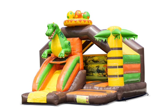 Inflatable slide combo bounce house in dinosaur theme for sale at JB Inflatables America. Order inflatable bounce houses with slide for kids