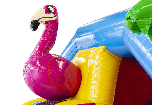 Inflatable slide combo flamingo-themed bouncer for sale at JB Inflatables America. Buy inflatable bouncers with slide for kids