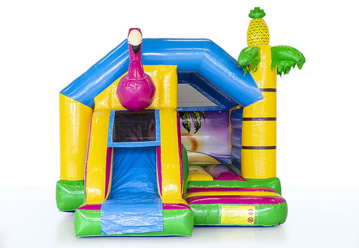 Order inflatable slide combo bounce house in flamingo theme for children. Buy inflatable bounce houses with slide at JB Inflatables America