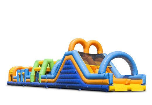 Buy an inflatable 27 meter long double obstacle course in cheerful colors for children. Order inflatable obstacle courses now online at JB Inflatables America