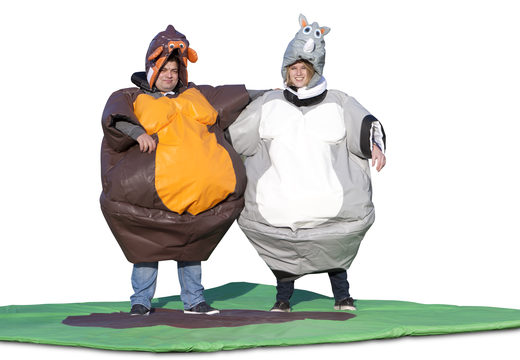 Buy inflatable sumo suits in the Monkey & Rhino theme for both young and old. Order inflatable sumo suits online at JB Inflatables America