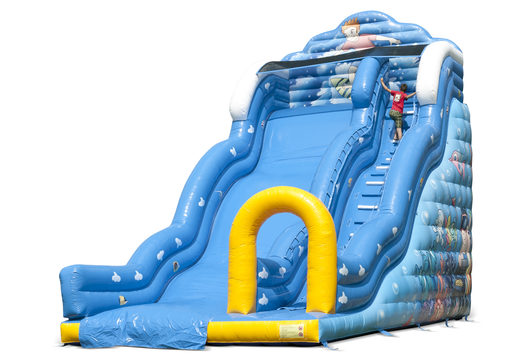 Inflatable slide in Wave theme with wavy sliding surfaces buy fun underwater world prints for kids. Order inflatable slides now online at JB Inflatables America