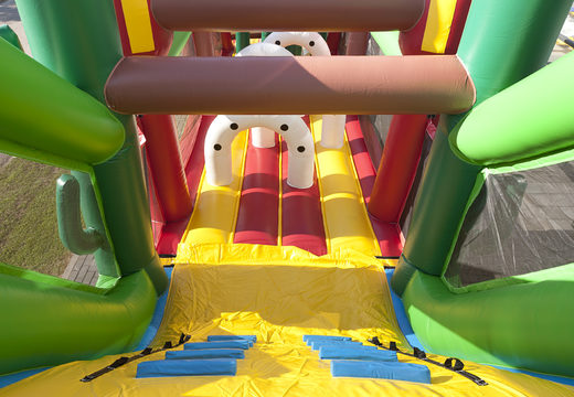 Cowboy run 17m obstacle course in cowboy theme with 7 game elements and colorful objects for kids. Buy inflatable obstacle courses online now at JB Inflatables America