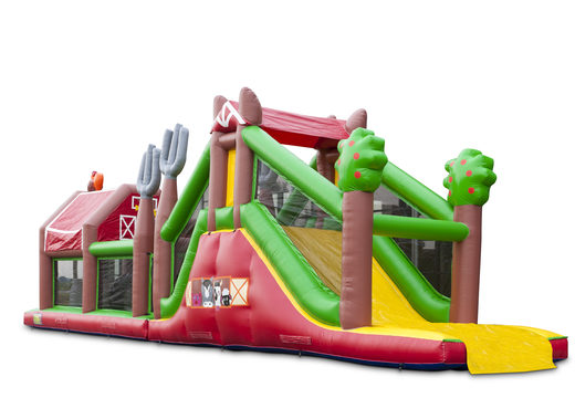 Farm run 17m with 7 game elements and buy colorful objects for kids. Order your inflatable obstacle courses online now at JB Inflatables America