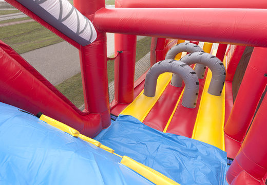 Get your unique 17 meter wide firefighting themed inflatable obstacle course for kids now. Order inflatable obstacle courses at JB Inflatables America
